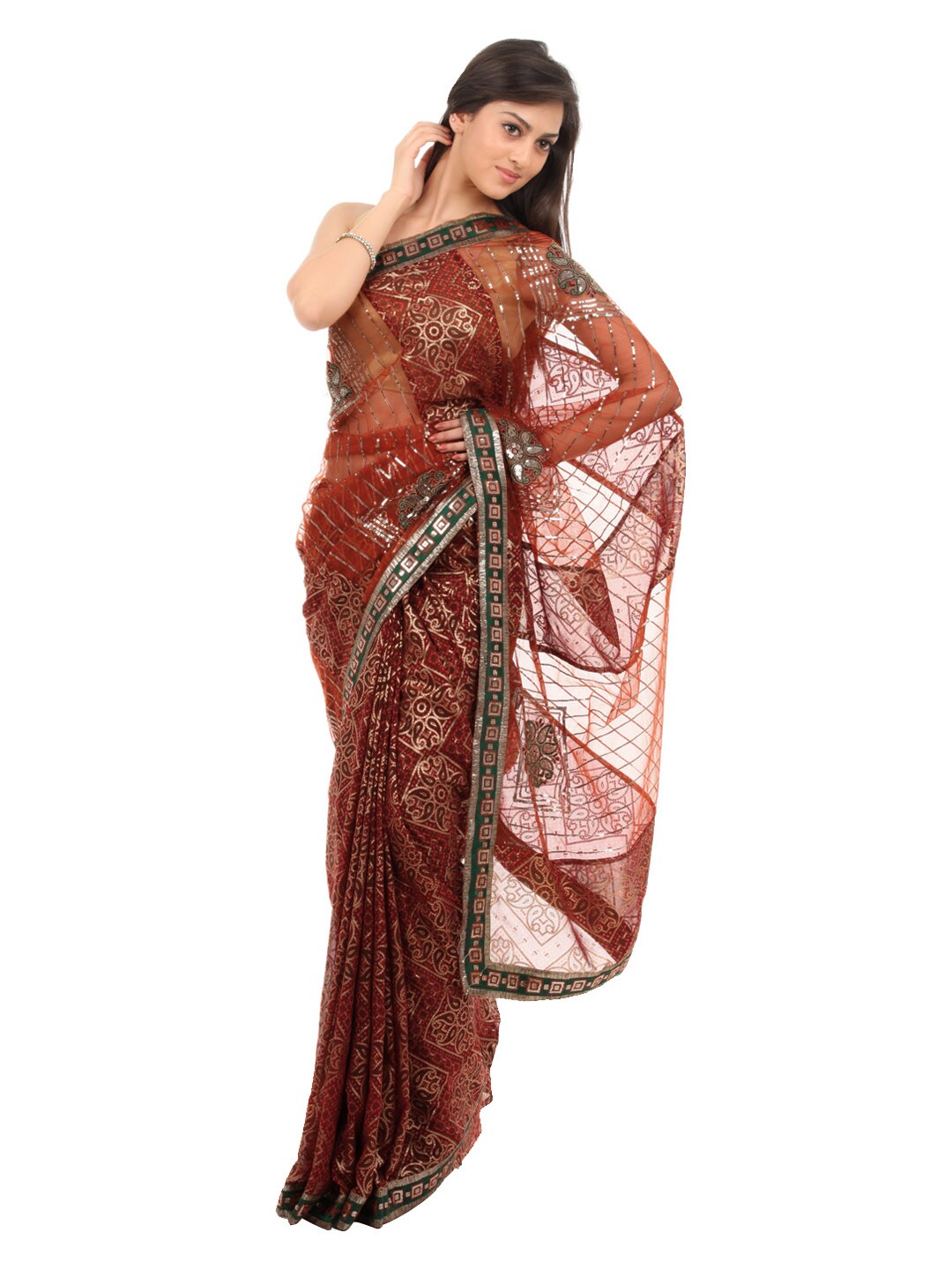 FNF Maroon Printed Wedding Collection Sari