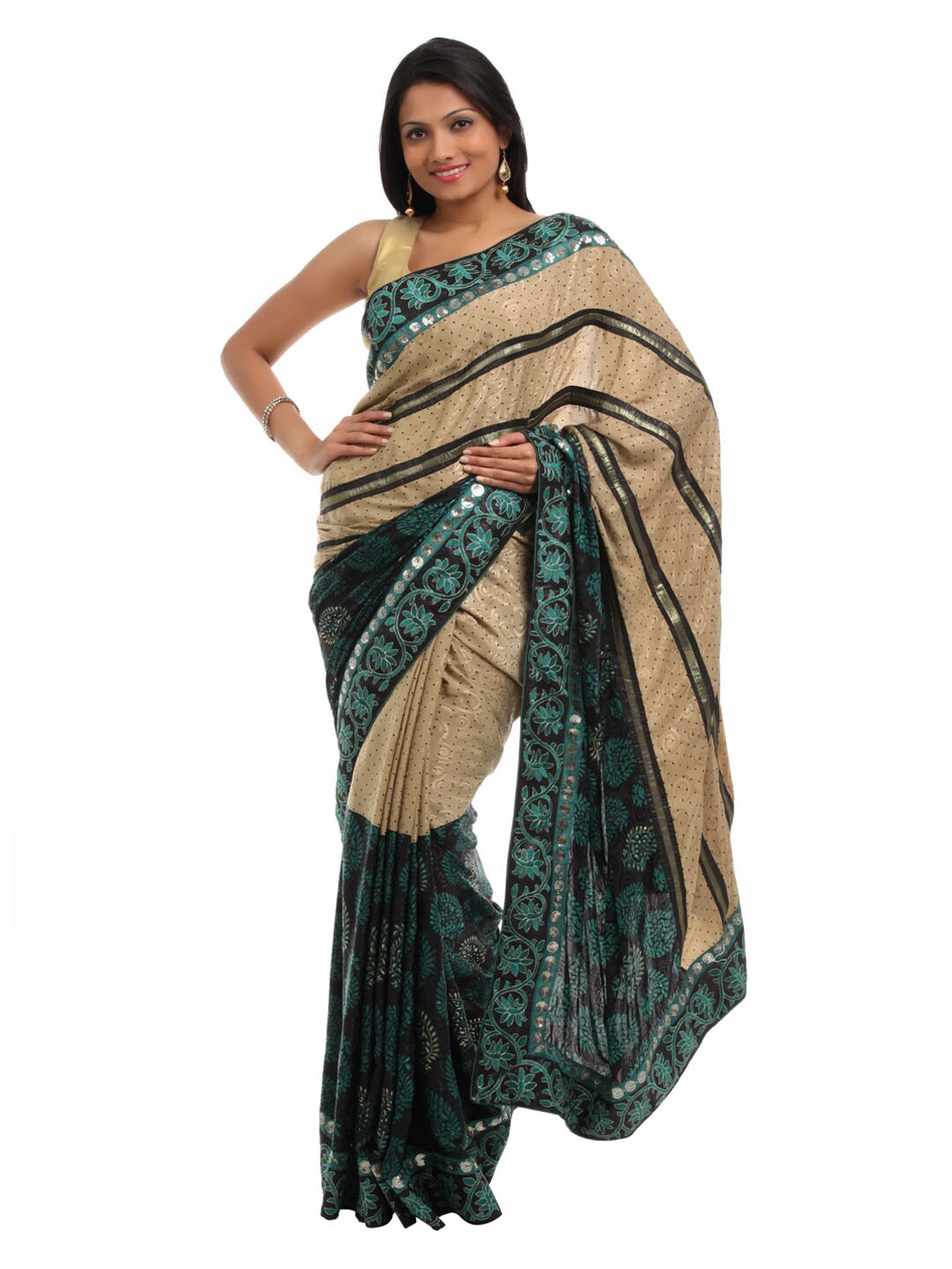 FNF Green & Black Wedding Collection Sari