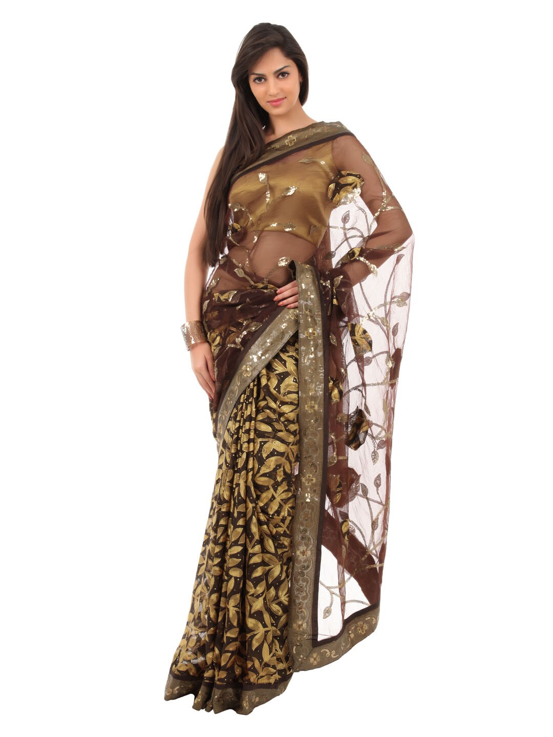 FNF Brown & Gold Wedding Collection Sari
