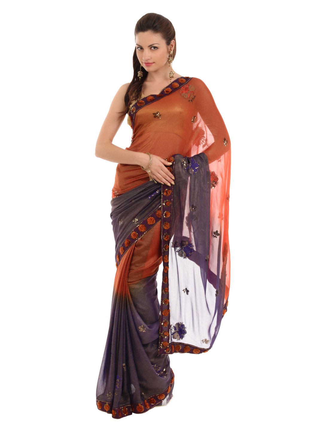 FNF Orange & Purple Wedding Collection sari