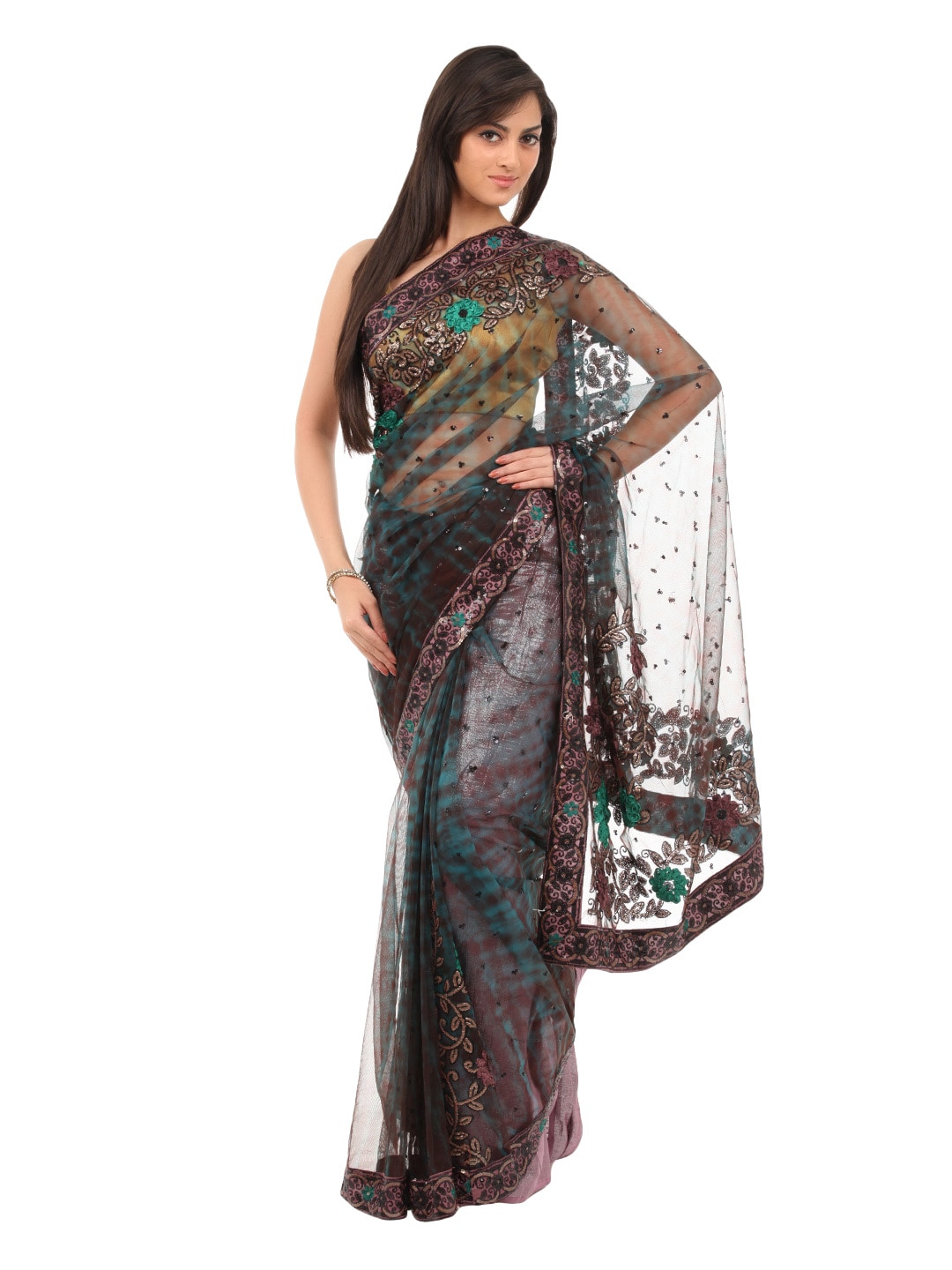 FNF Green & Purple Wedding Collection Sari