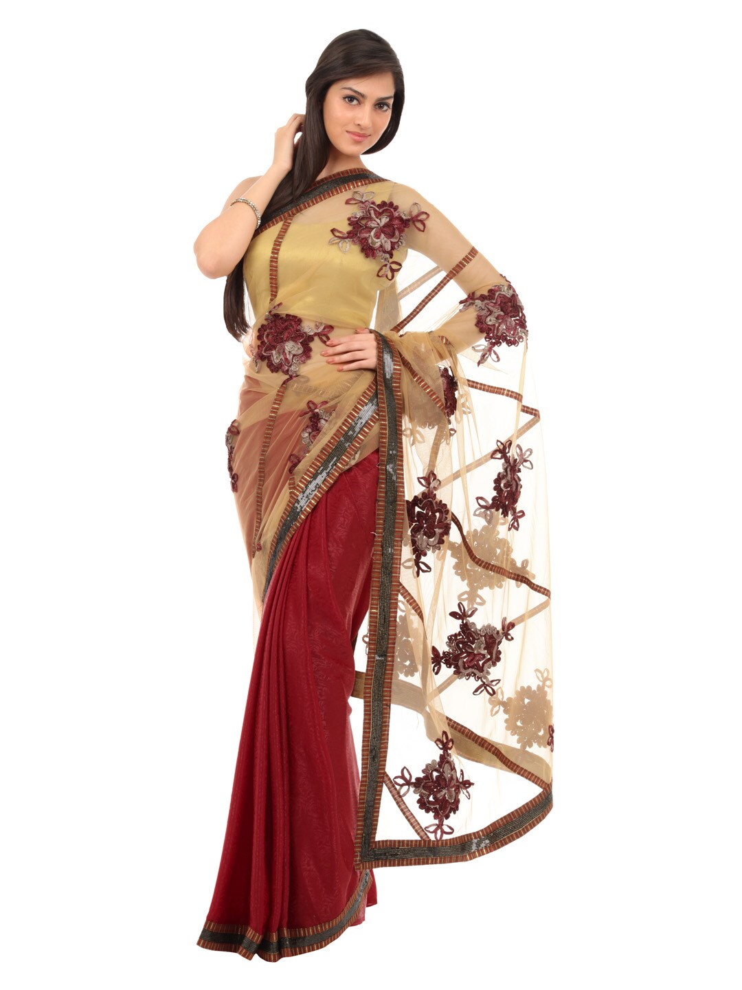 FNF Maroon & Cream Wedding Collection Sari