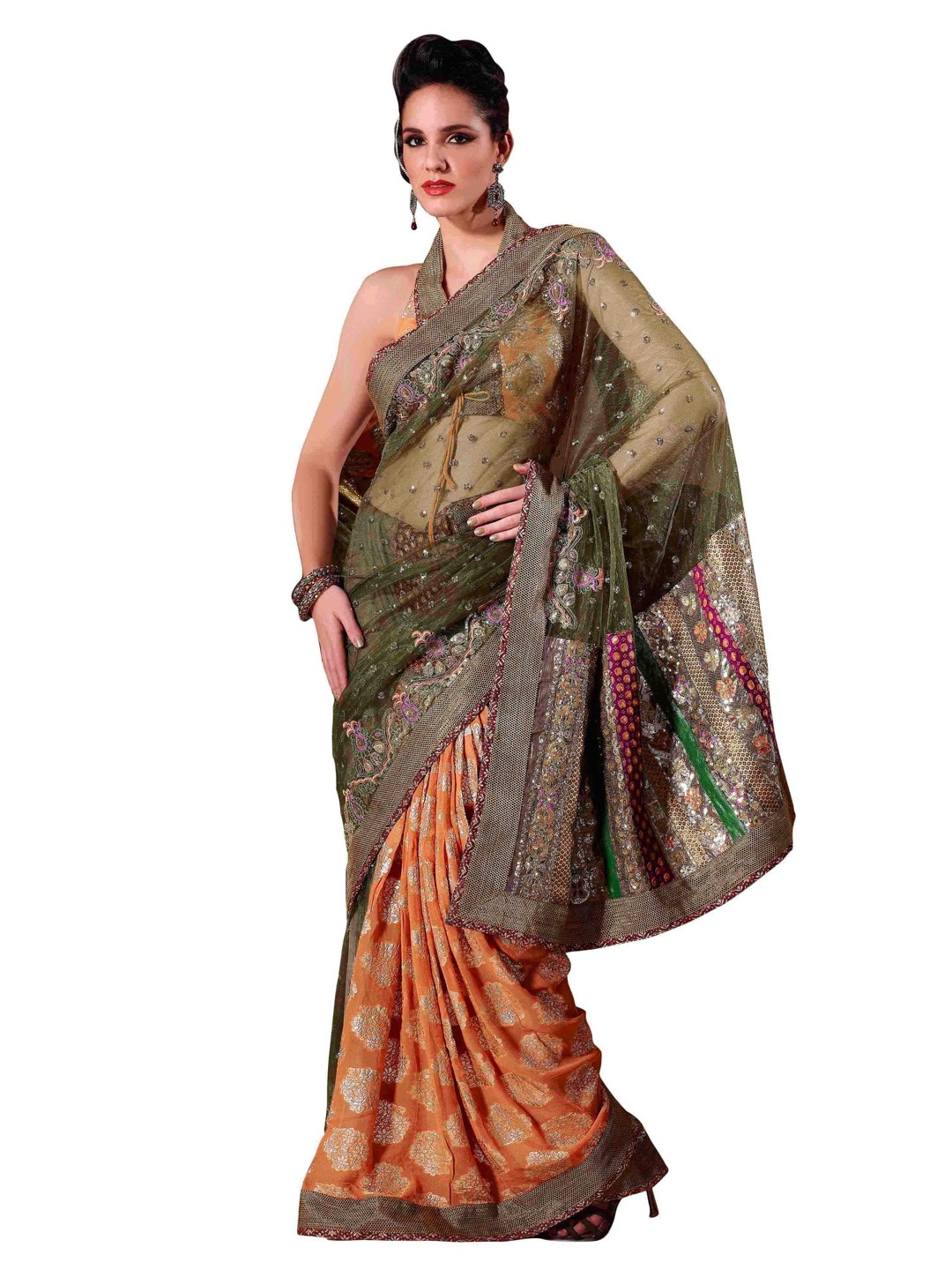 FNF Olive Wedding Collection Sari