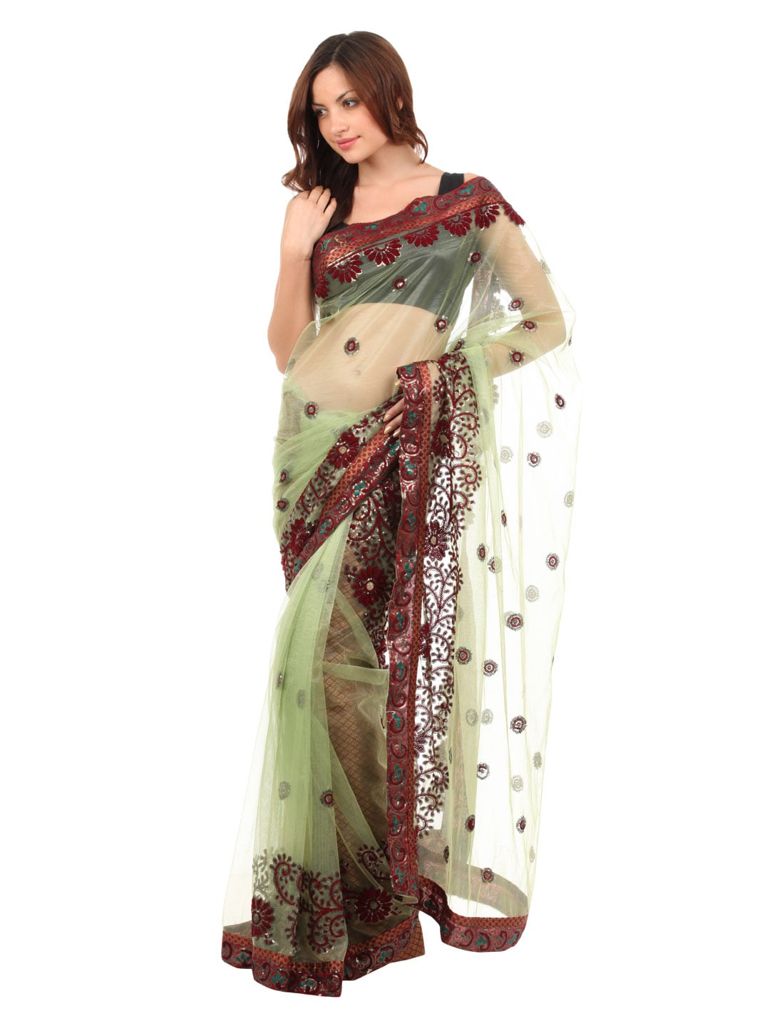 FNF Green & Red Collection For Wedding Sari