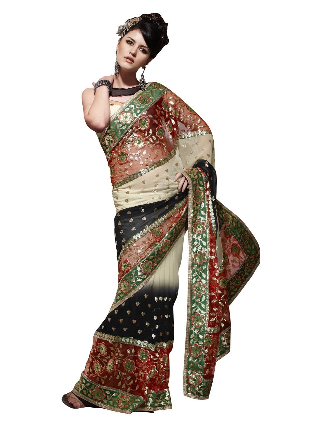 FNF Cream & Red Wedding Collection Sari