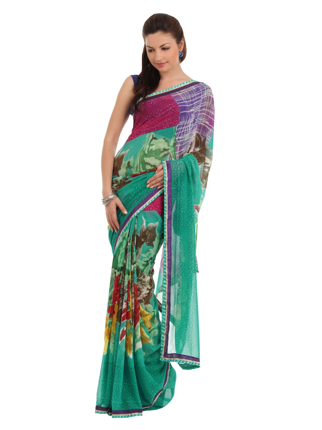 FNF Green Printed Evening Wear Sari