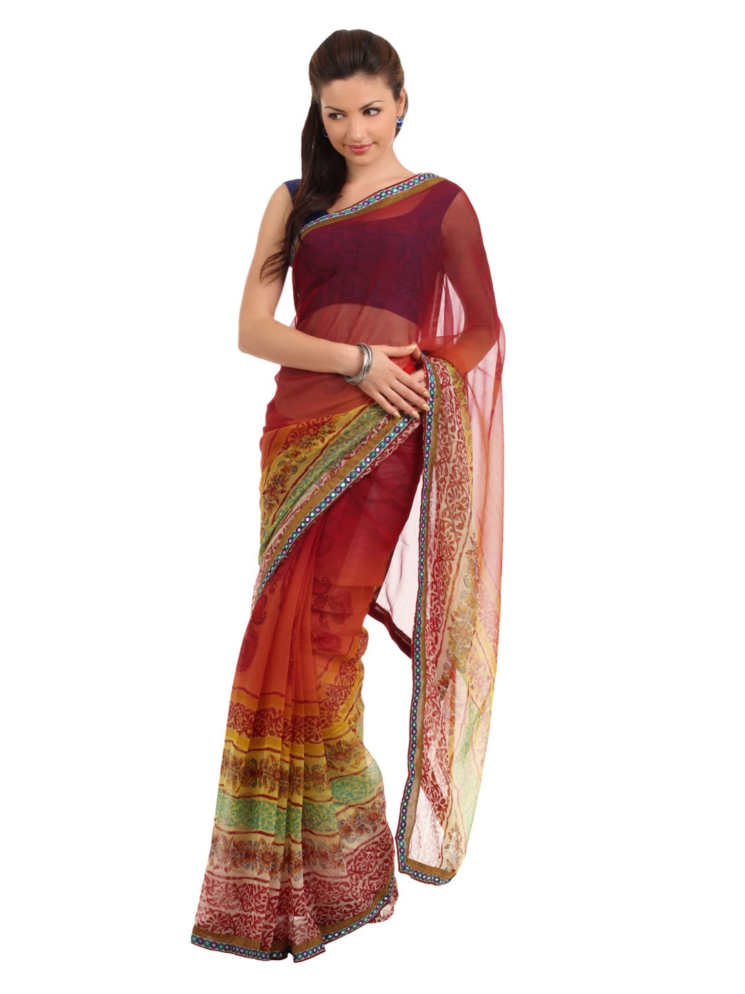 FNF Red & Orange Evening Wear Sari