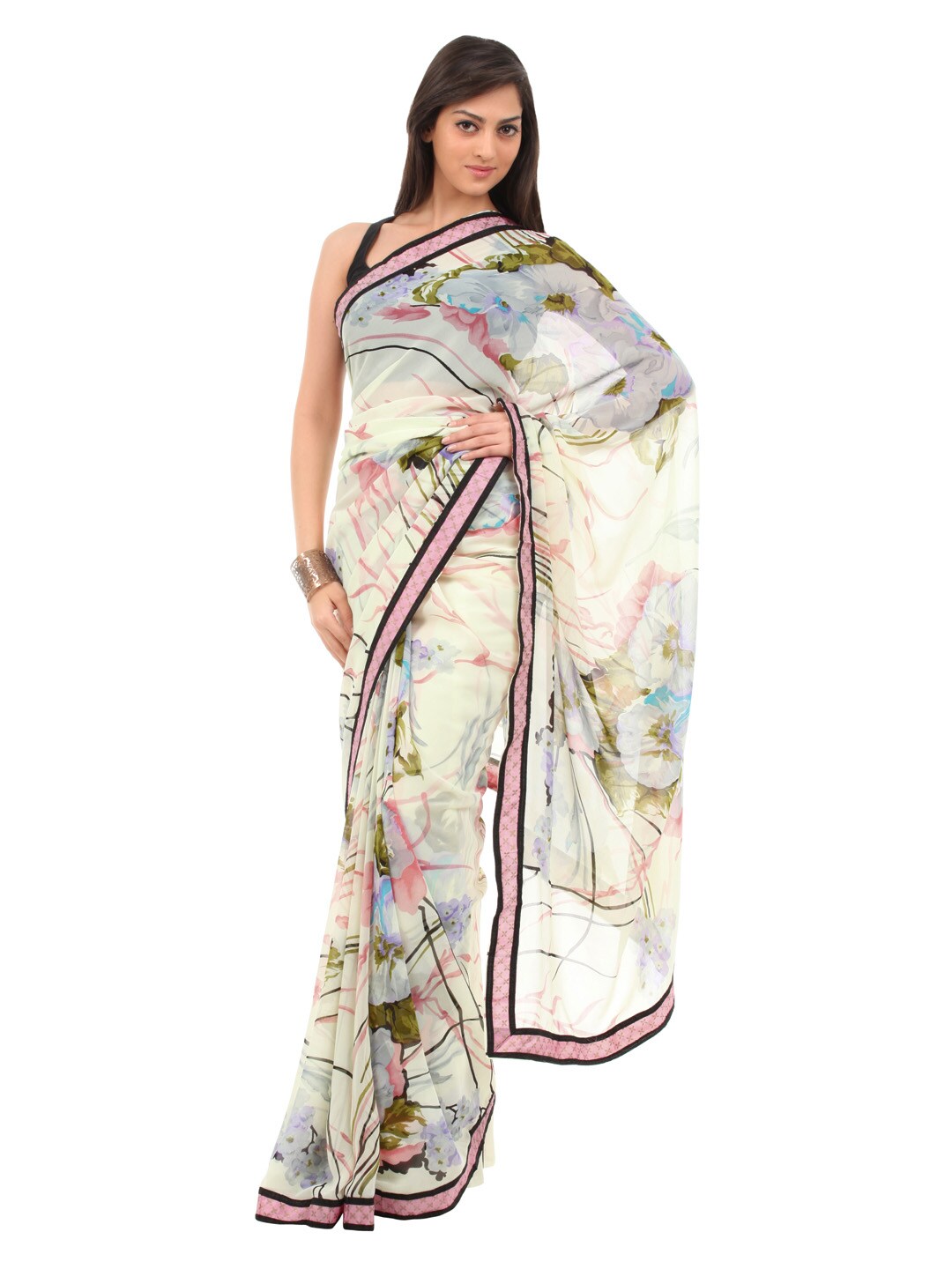 FNF Cream & Pink Evening Wear Sari