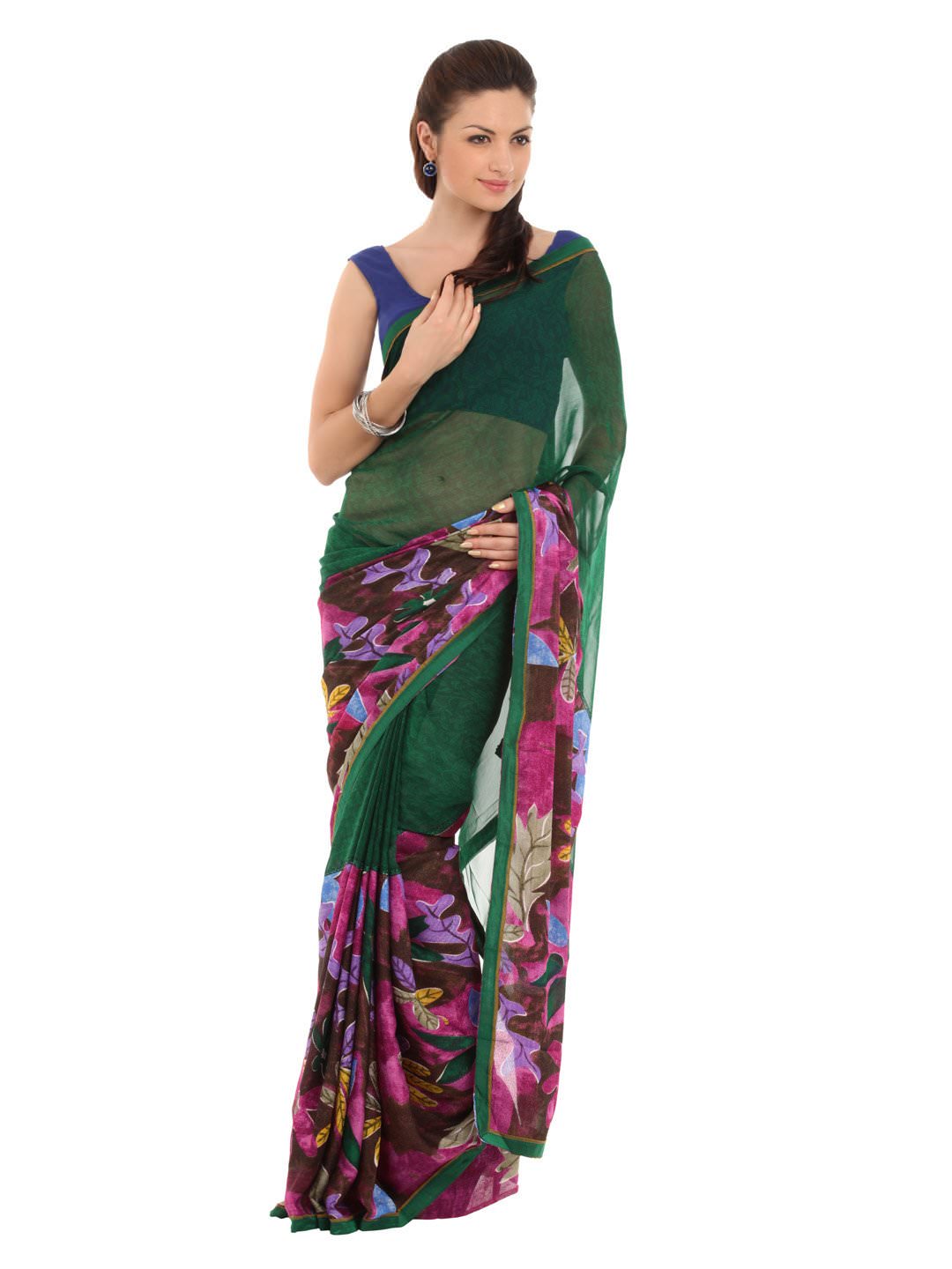 FNF Green & Pink Evening Wear Sari