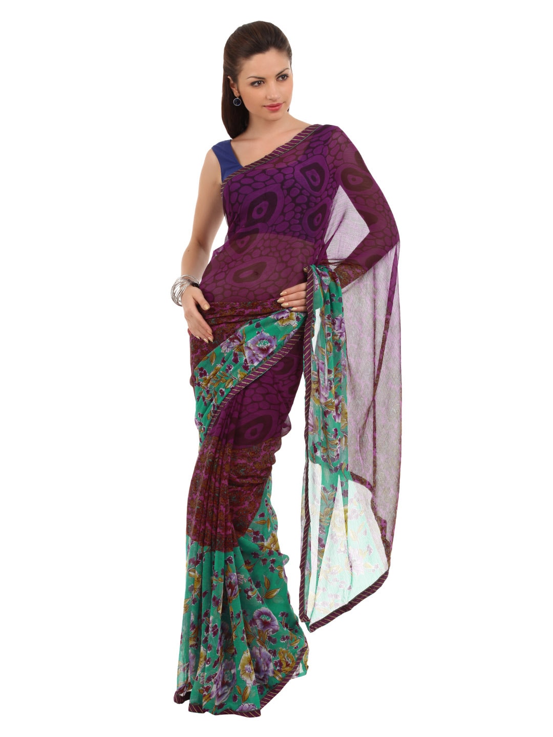FNF Purple Printed Evening Wear Sari