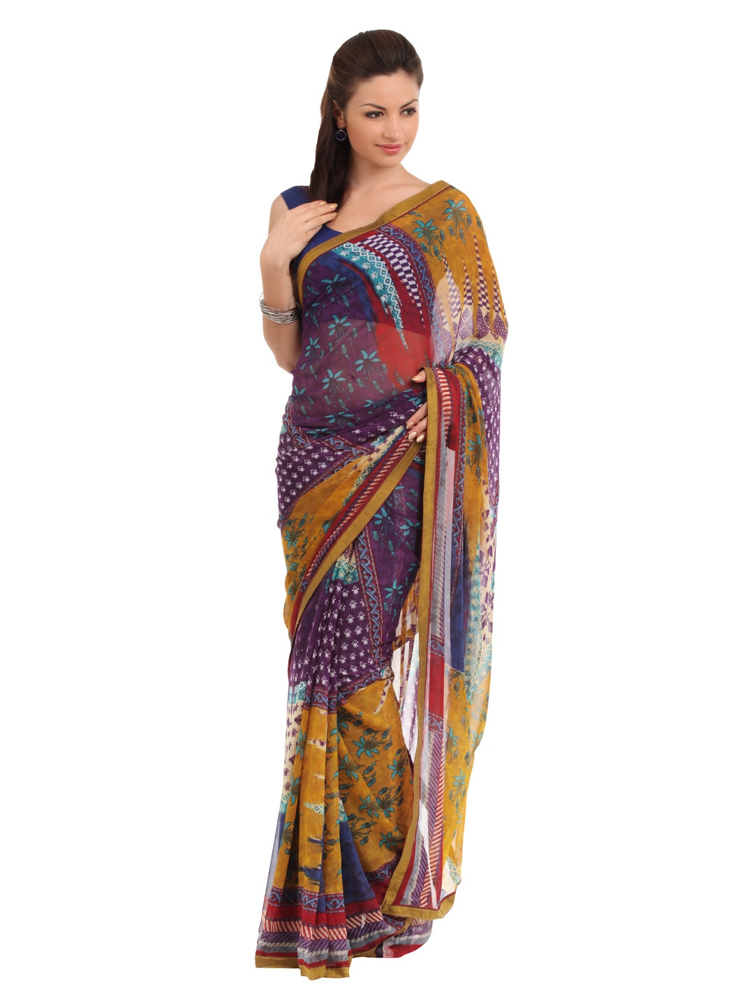 FNF Red & Blue Evening Wear Sari