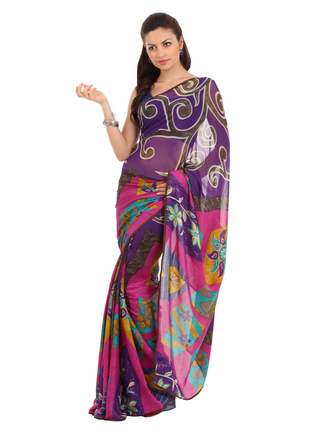 FNF Pink & Purple Evening Wear Sari