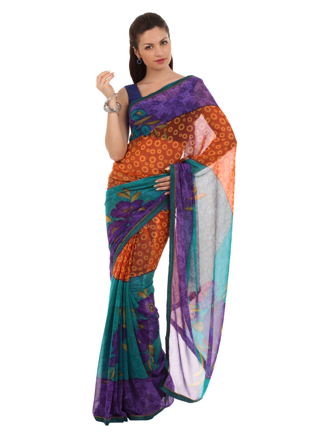 FNF Purple Printed Evening Wear Sari