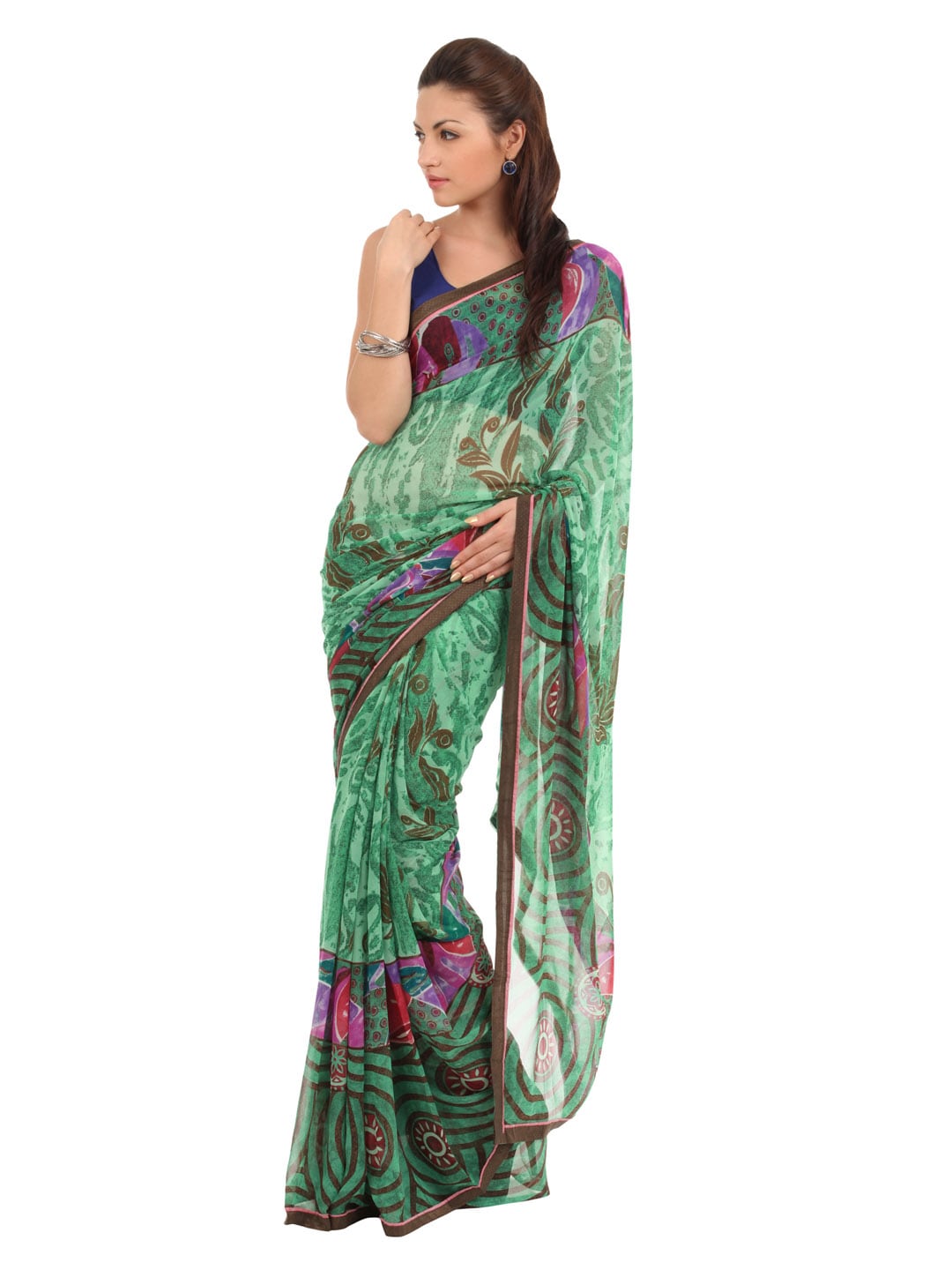 FNF Green Printed Evening Wear Sari