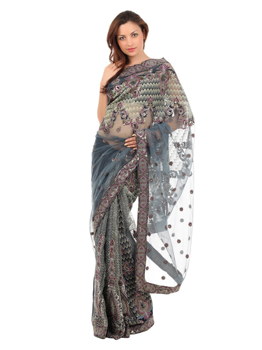 FNF Grey Wedding Collection One Minute Saree